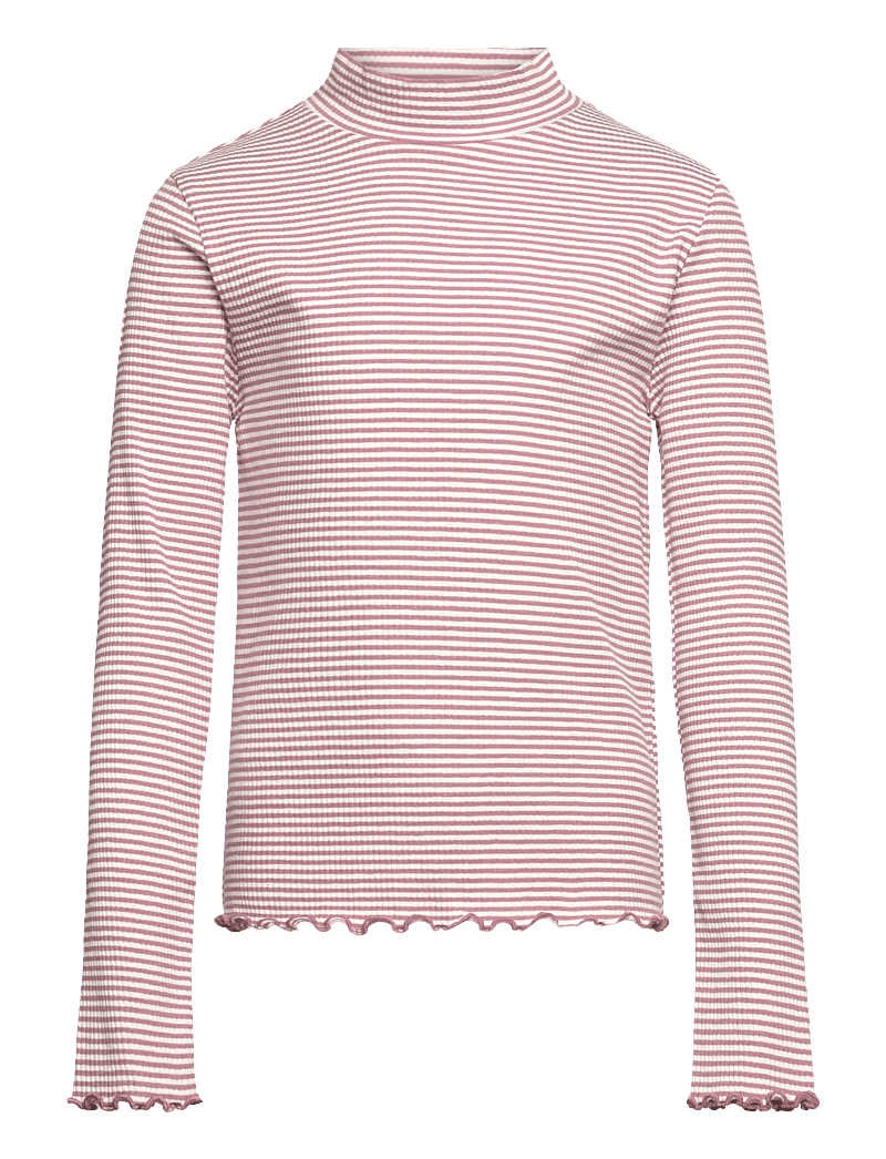 Mango - Scalloped hem striped t-shirt - langærmede t-shirts - pink - 1