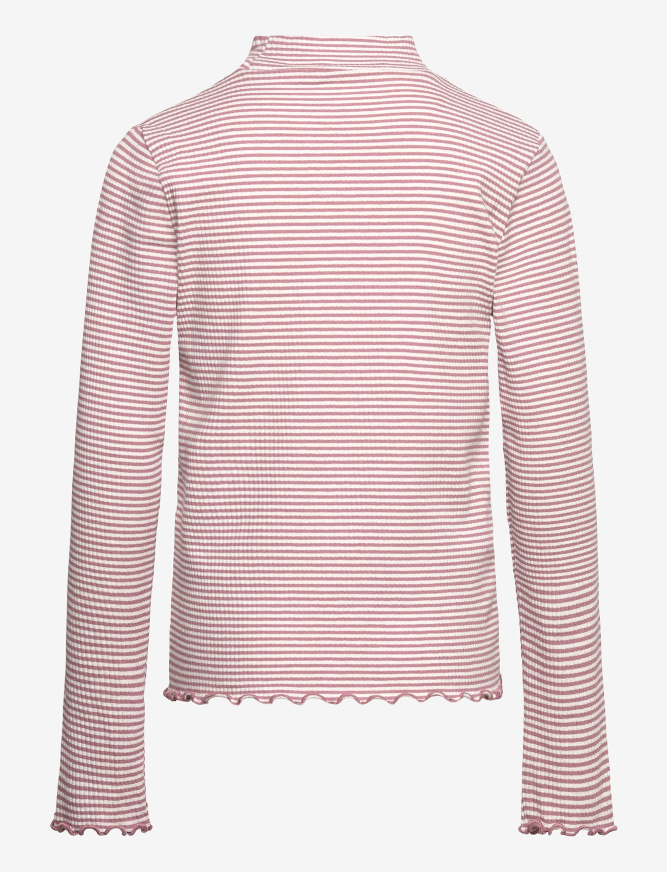 Mango - Scalloped hem striped t-shirt - langærmede t-shirts - pink - 2