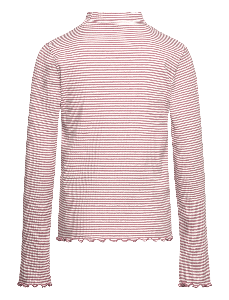 Mango - Scalloped hem striped t-shirt - langærmede t-shirts - pink - 2