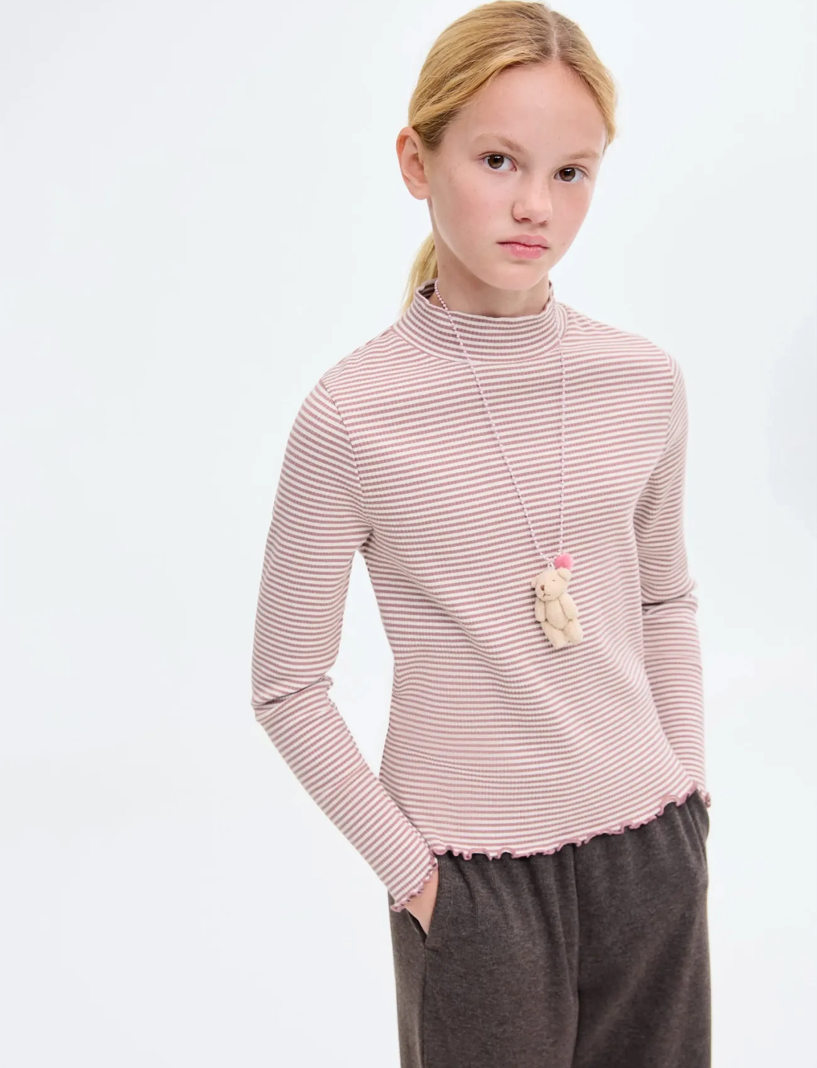 Mango Scalloped hem striped t-shirt - Mango - PINK / pink/rose