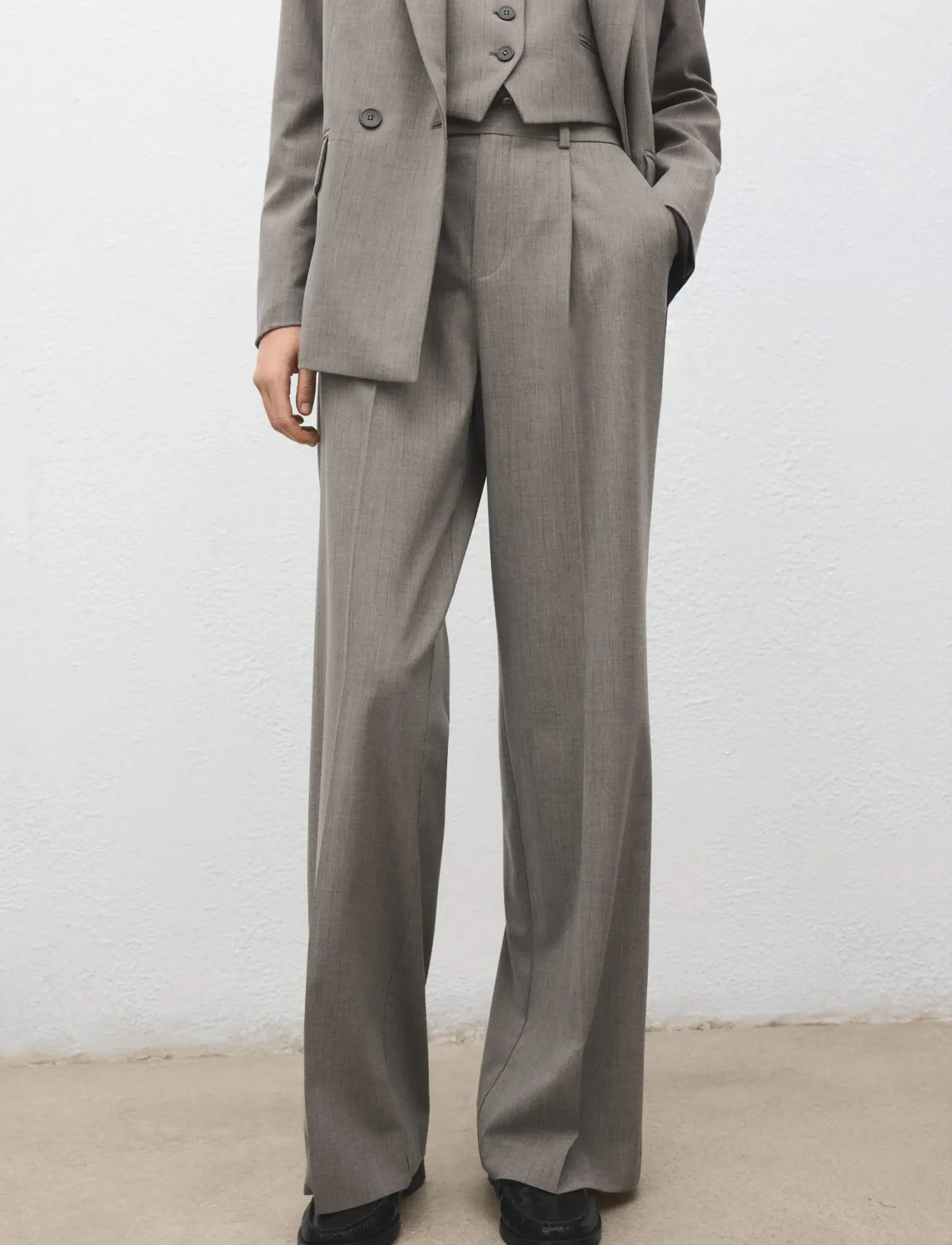 Mango Straight wool-blend suit trousers - Tøj - GREY / beige