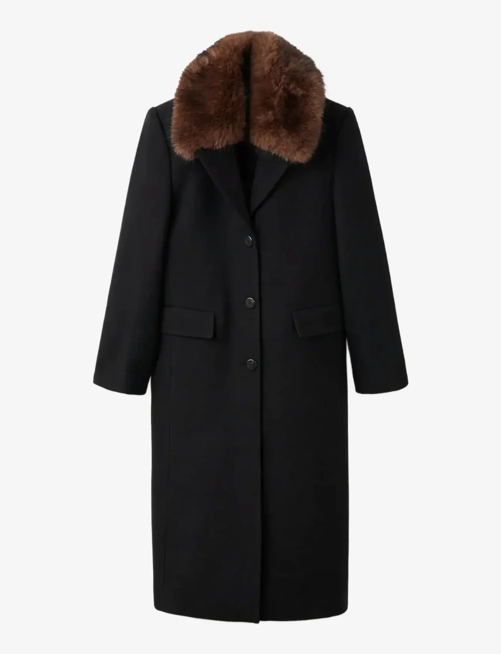 Mango - Wool coat with fur collar - uldfrakker - black - 1