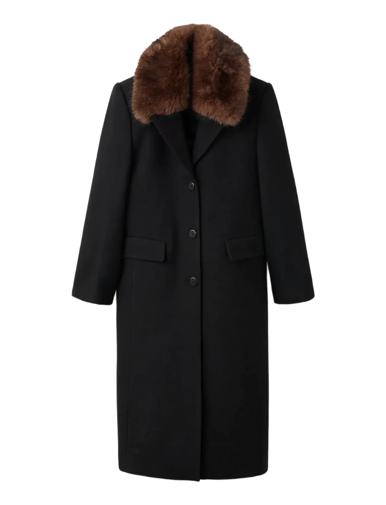 Mango Wool coat with fur collar - Jakid ja mantlid - BLACK / black