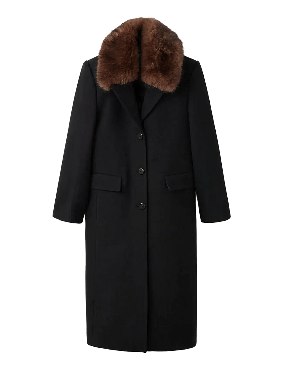 Mango - Wool coat with fur collar - talvitakit - black - 1