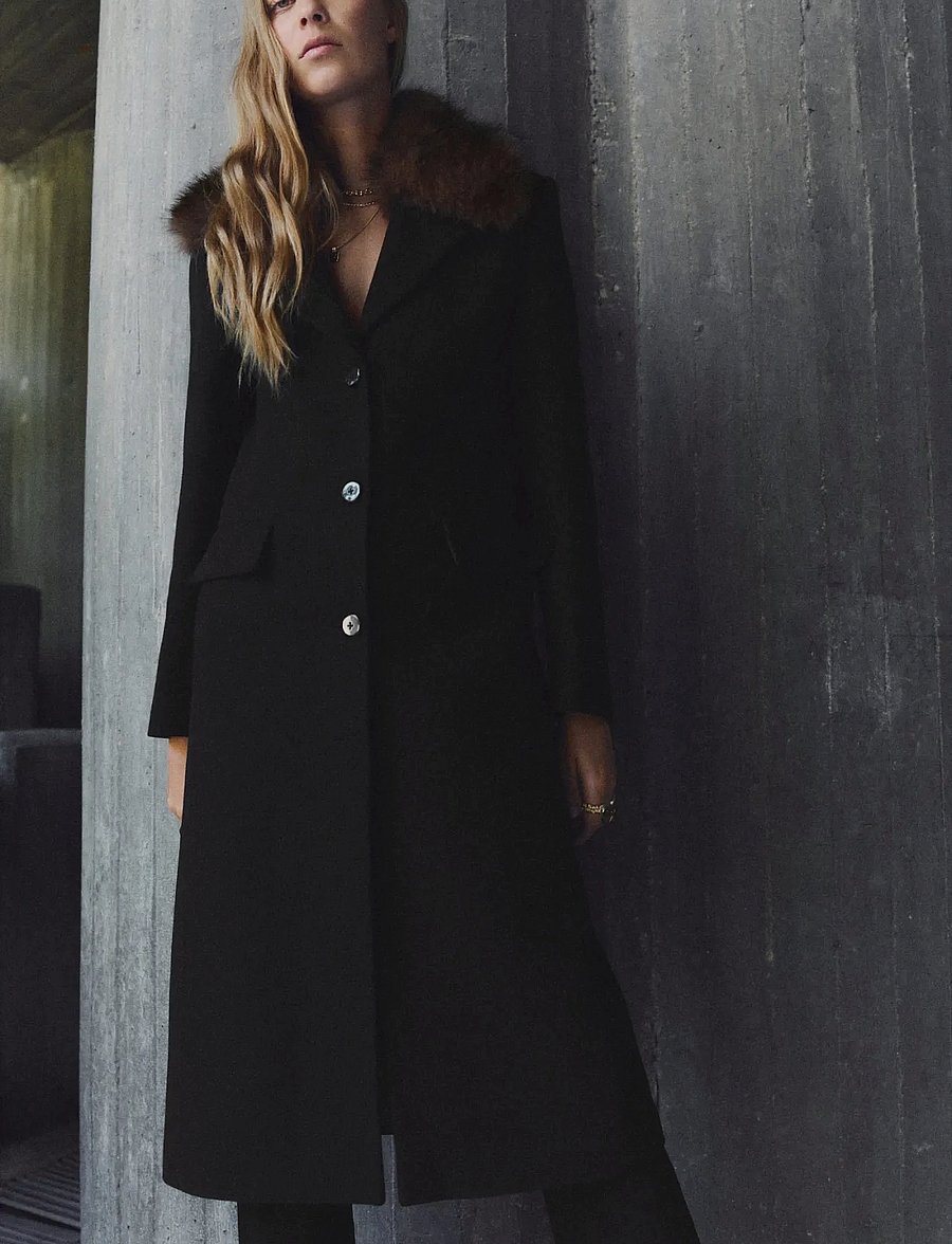 Mango - Wool coat with fur collar - talvitakit - black - 0