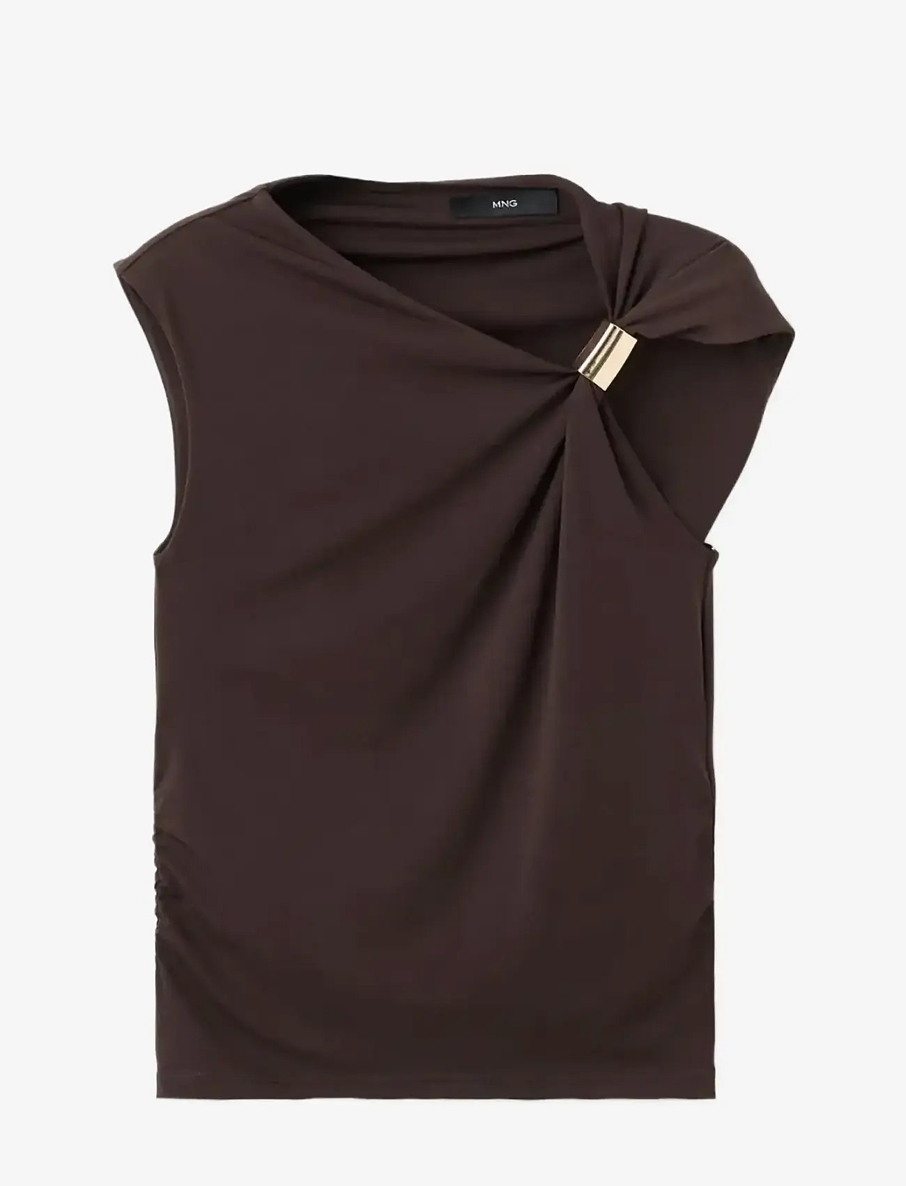 Mango - Top with asymmetrical neckline and metallic detail - laveste priser - brown - 1