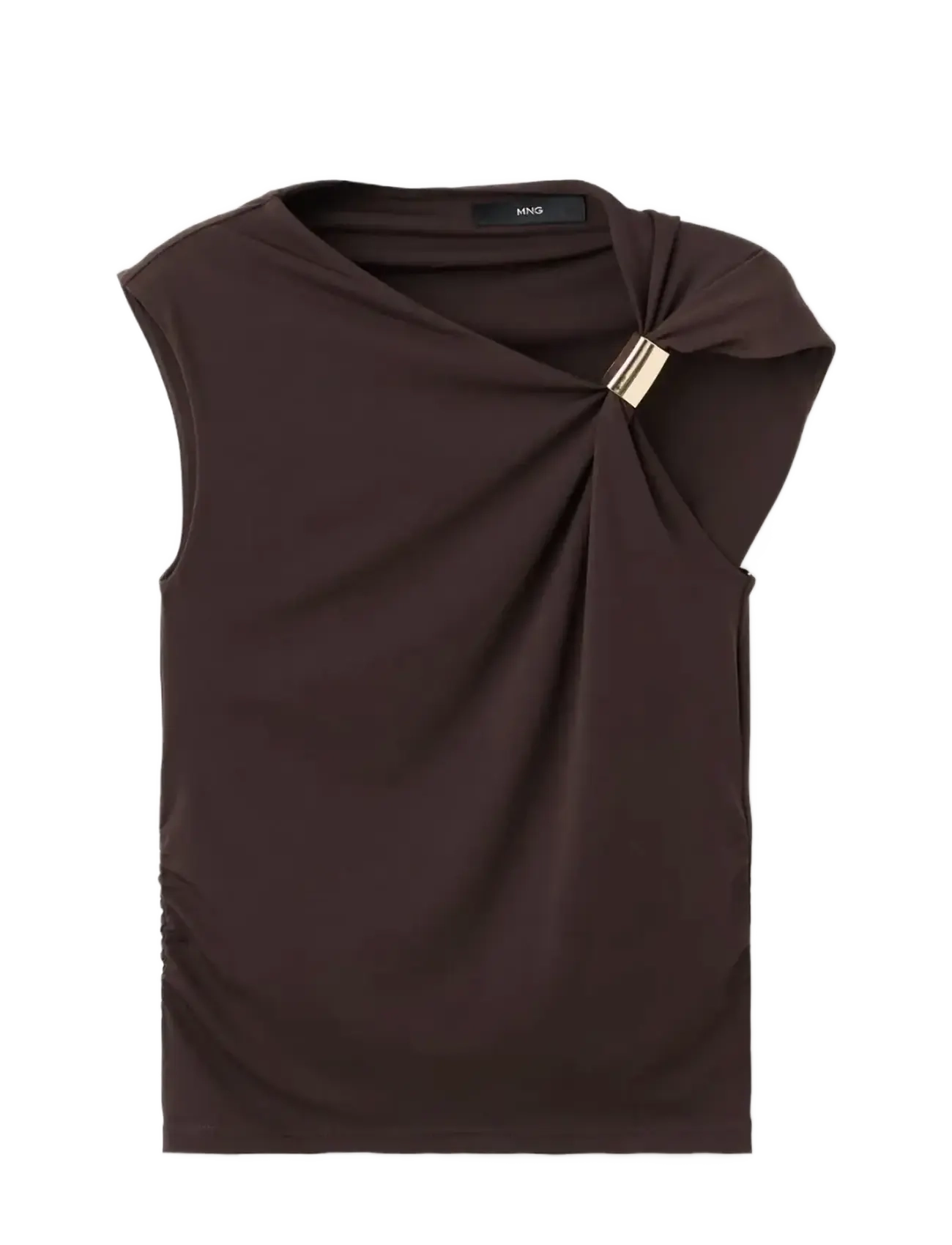 Mango Top with asymmetrical neckline and metallic detail - Nyheder - BROWN / brown