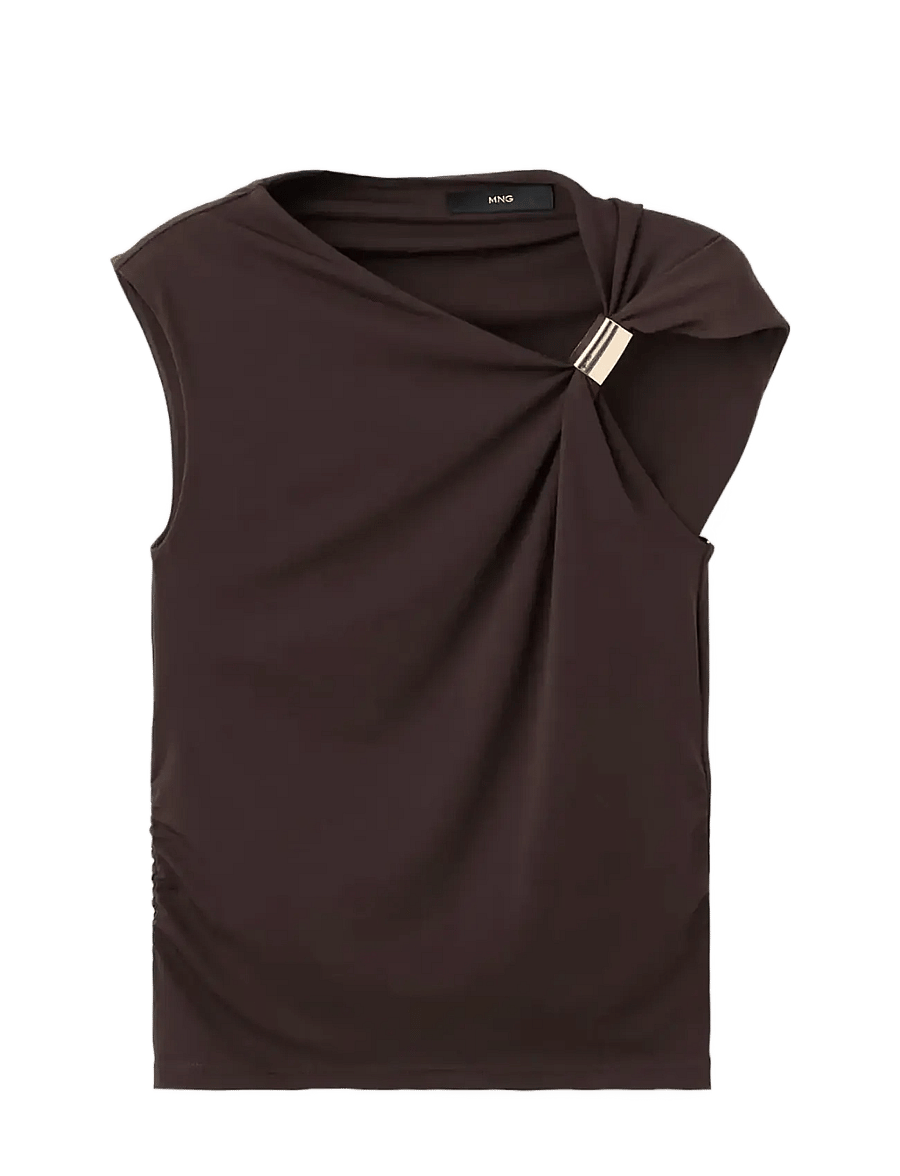 Mango - Top with asymmetrical neckline and metallic detail - brown - 1