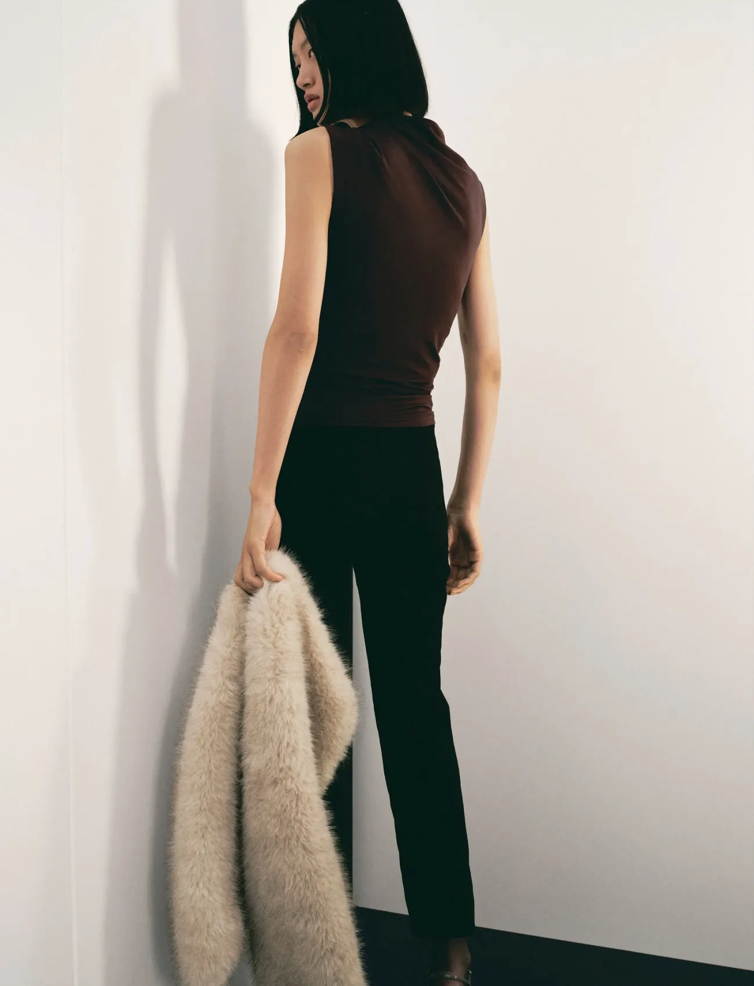 Mango - Top with asymmetrical neckline and metallic detail - brown - 2