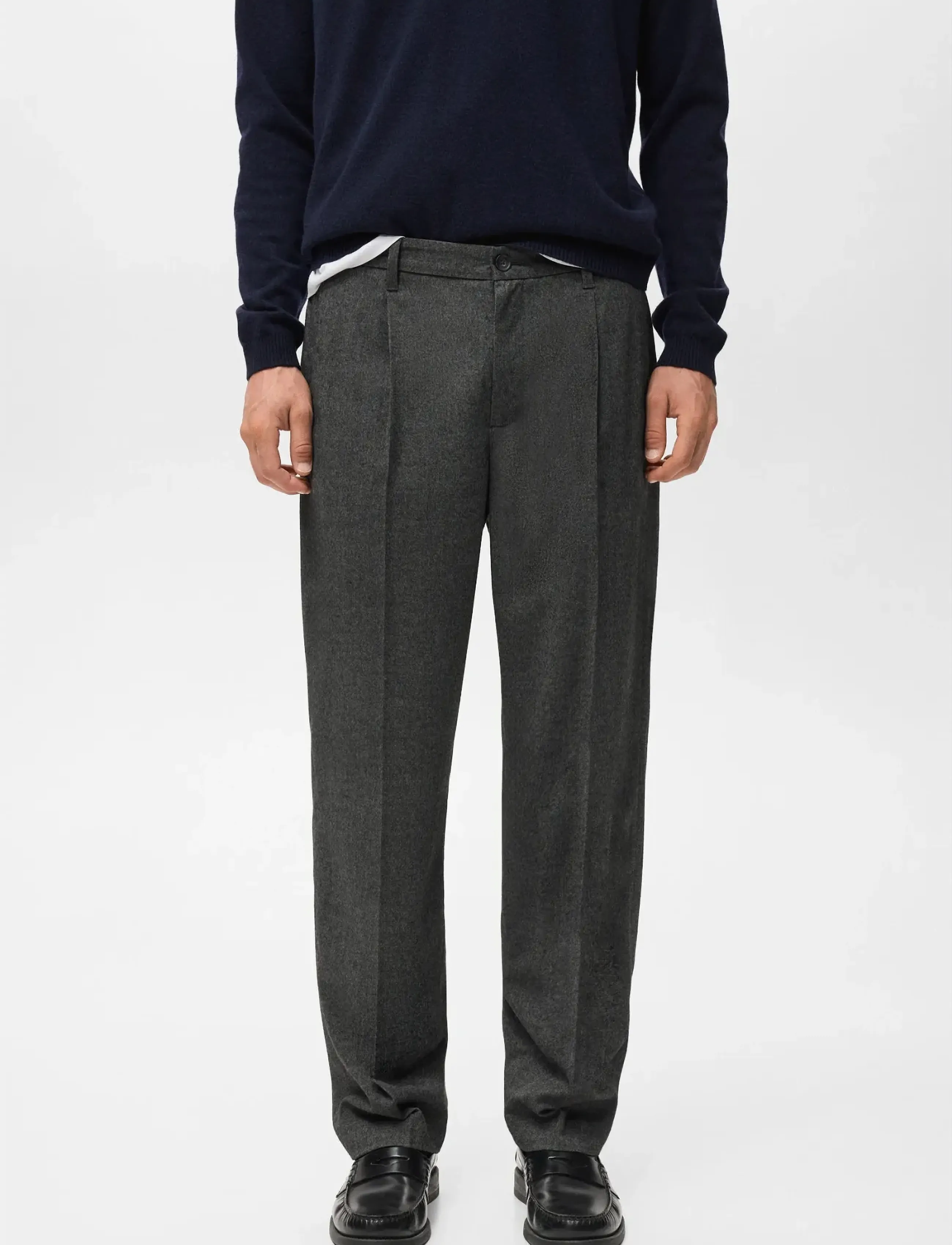Mango Regular-Fit Pleated Flannel Trousers, Mænd, Regular Fit Plisserede Bukser, Grå, Str: 38