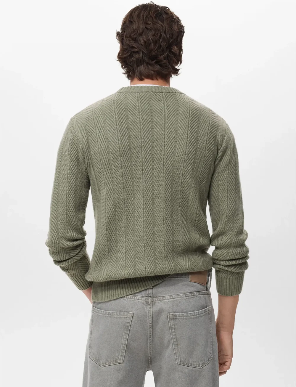 Mango - Herringbone structured sweater - rund hals - green - 3