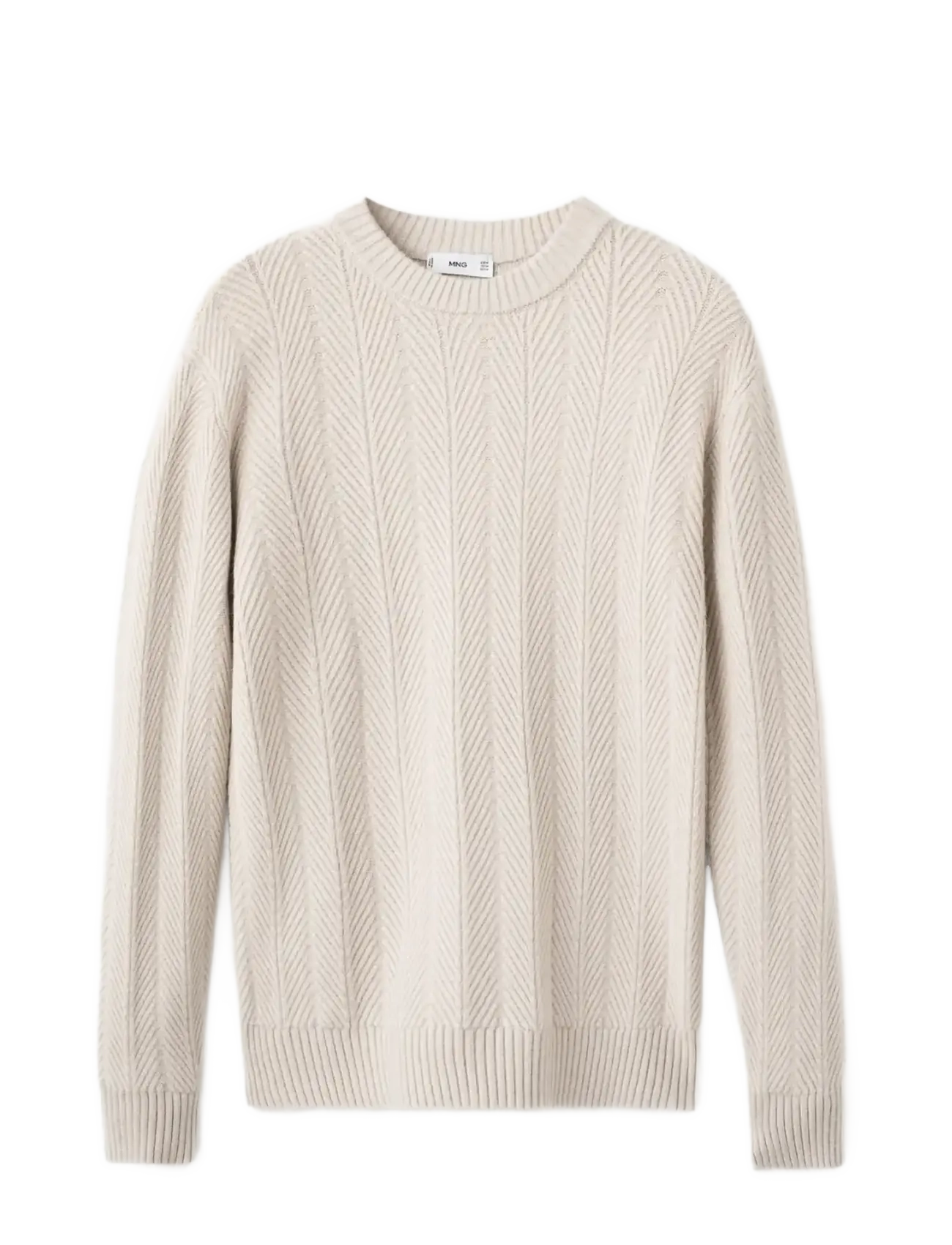 MANGO Herringbone Structured Pullover Beige - XXL - Herren