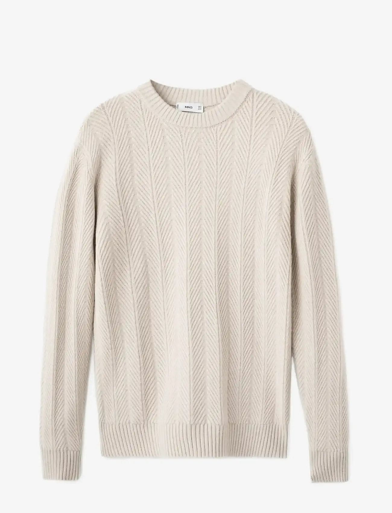 Mango - Herringbone structured sweater - rundhalsad - light beige - 1