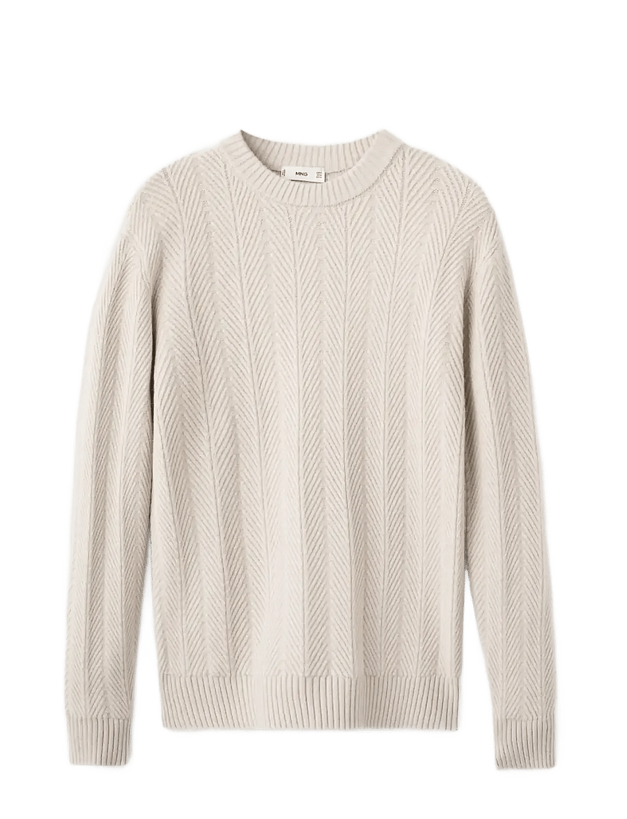 Mango - Herringbone structured sweater - rund hals - light beige - 1