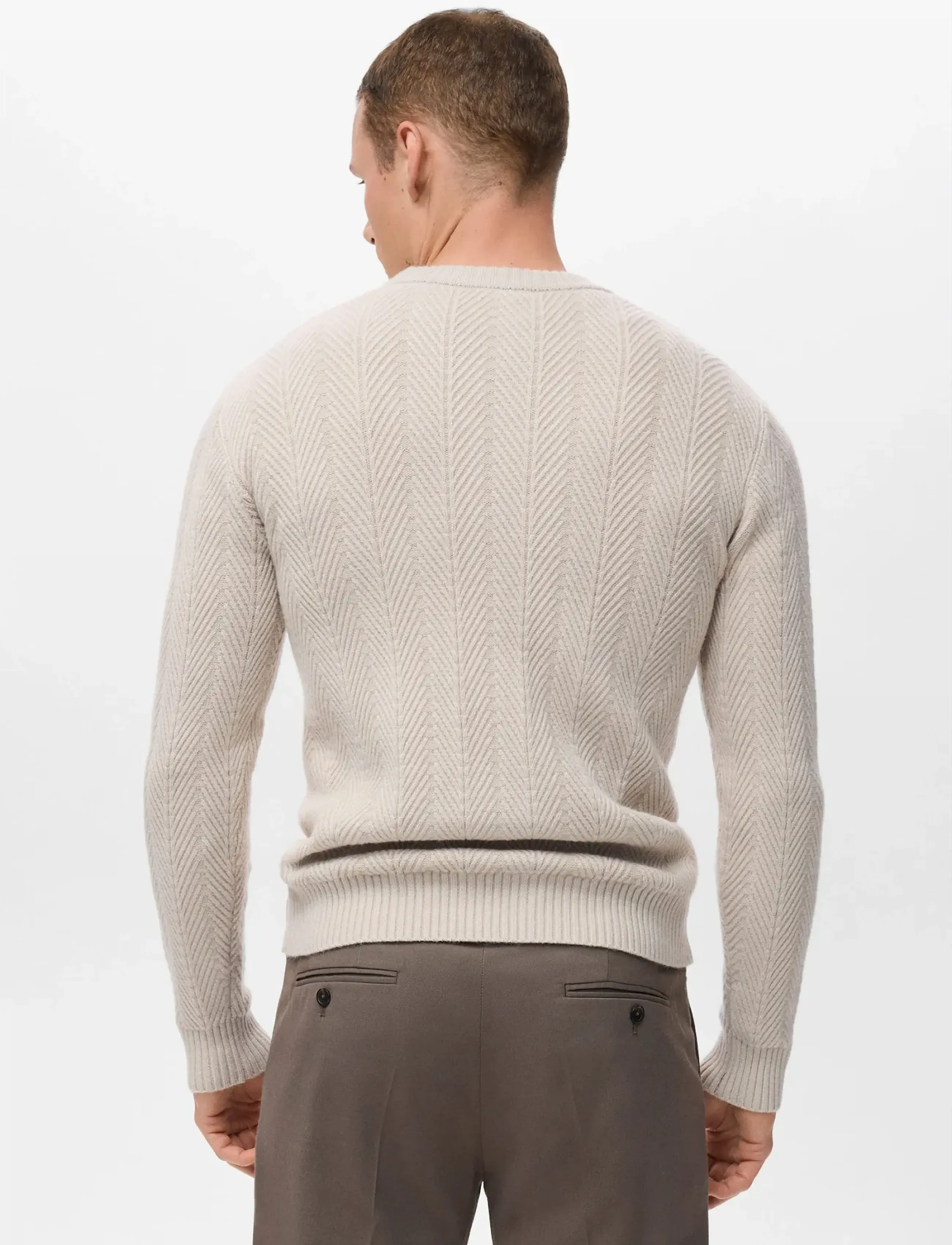 Mango - Herringbone structured sweater - rundhals - light beige - 3