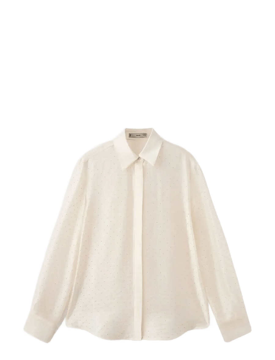 Mango - Satin shirt with rhinestones - langærmede skjorter - light beige - 1