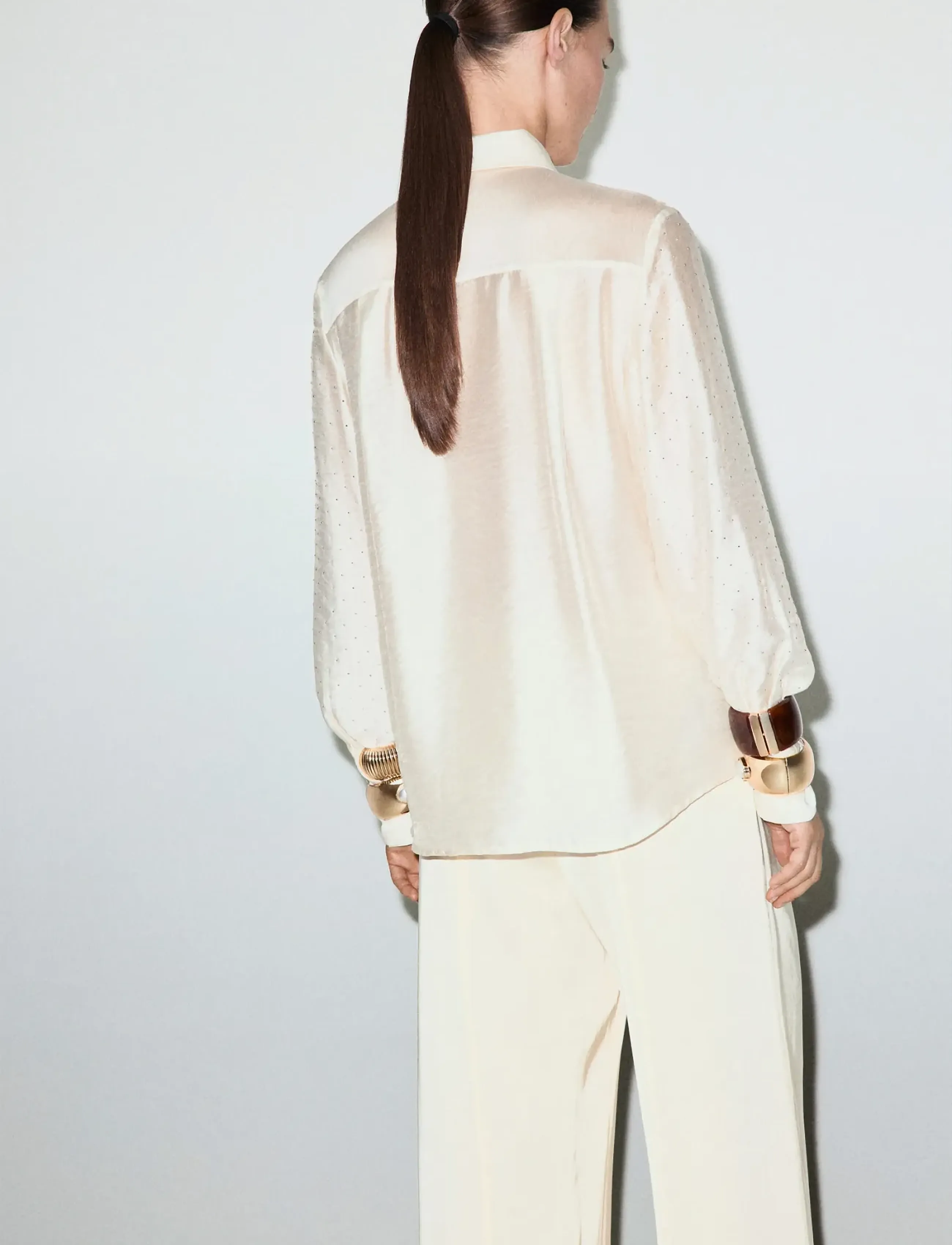 Mango - Satin shirt with rhinestones - light beige - 2