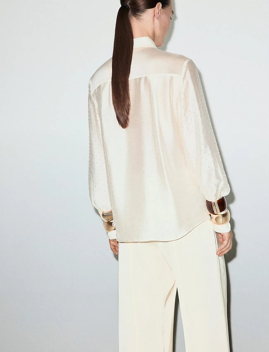 Mango - Satin shirt with rhinestones - langærmede skjorter - light beige - 2
