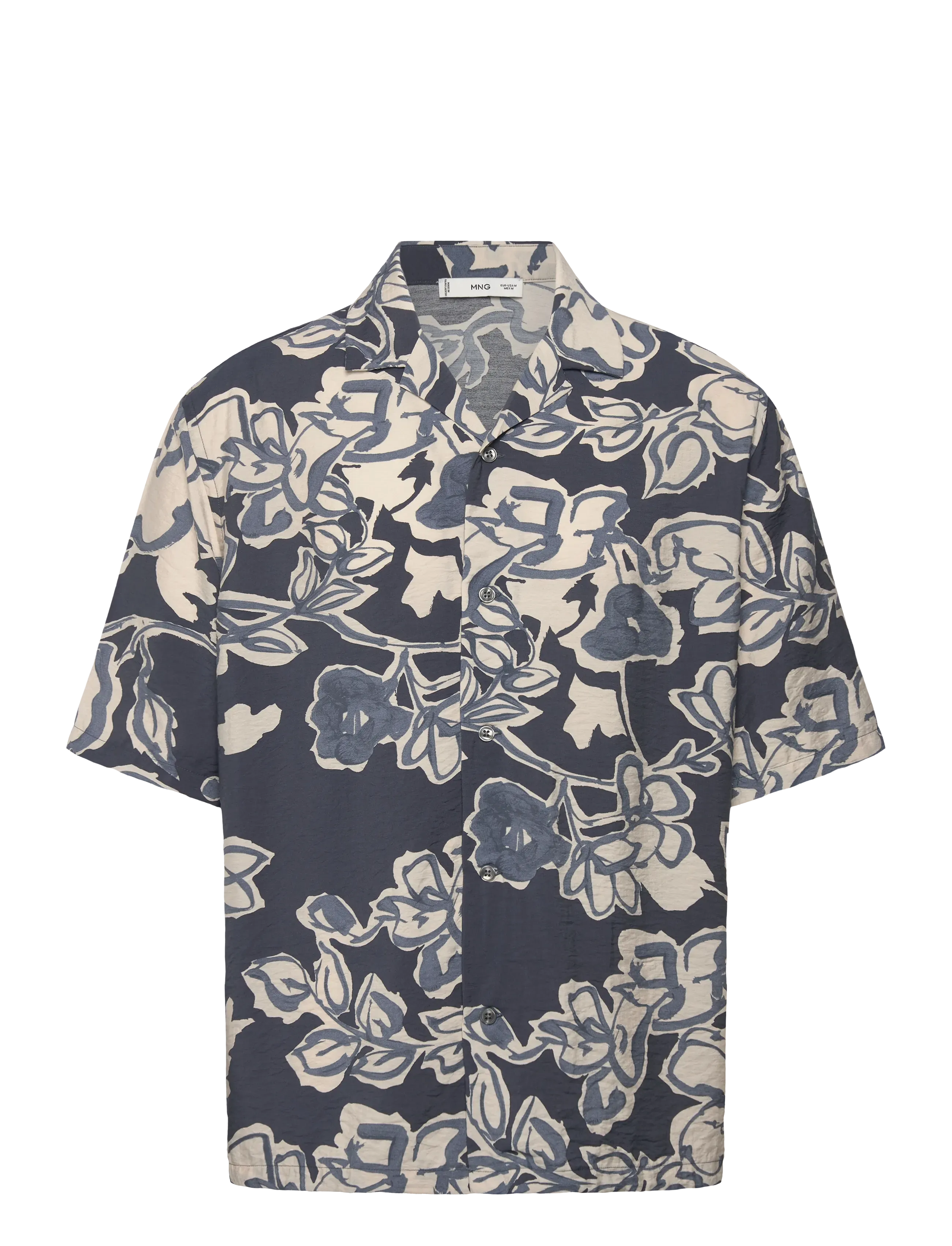 MANGO Creased-Effect Floral Shirt Patterned - M - Herren