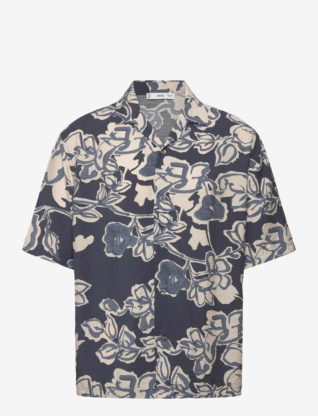 Mango - Creased-effect floral shirt - mønstrede skjorter - navy - 1