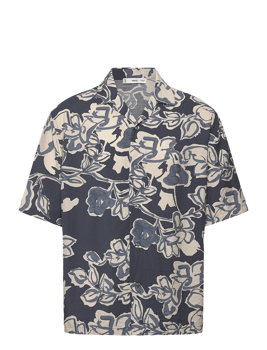 Mango - Creased-effect floral shirt - mönstrade skjortor - navy - 1