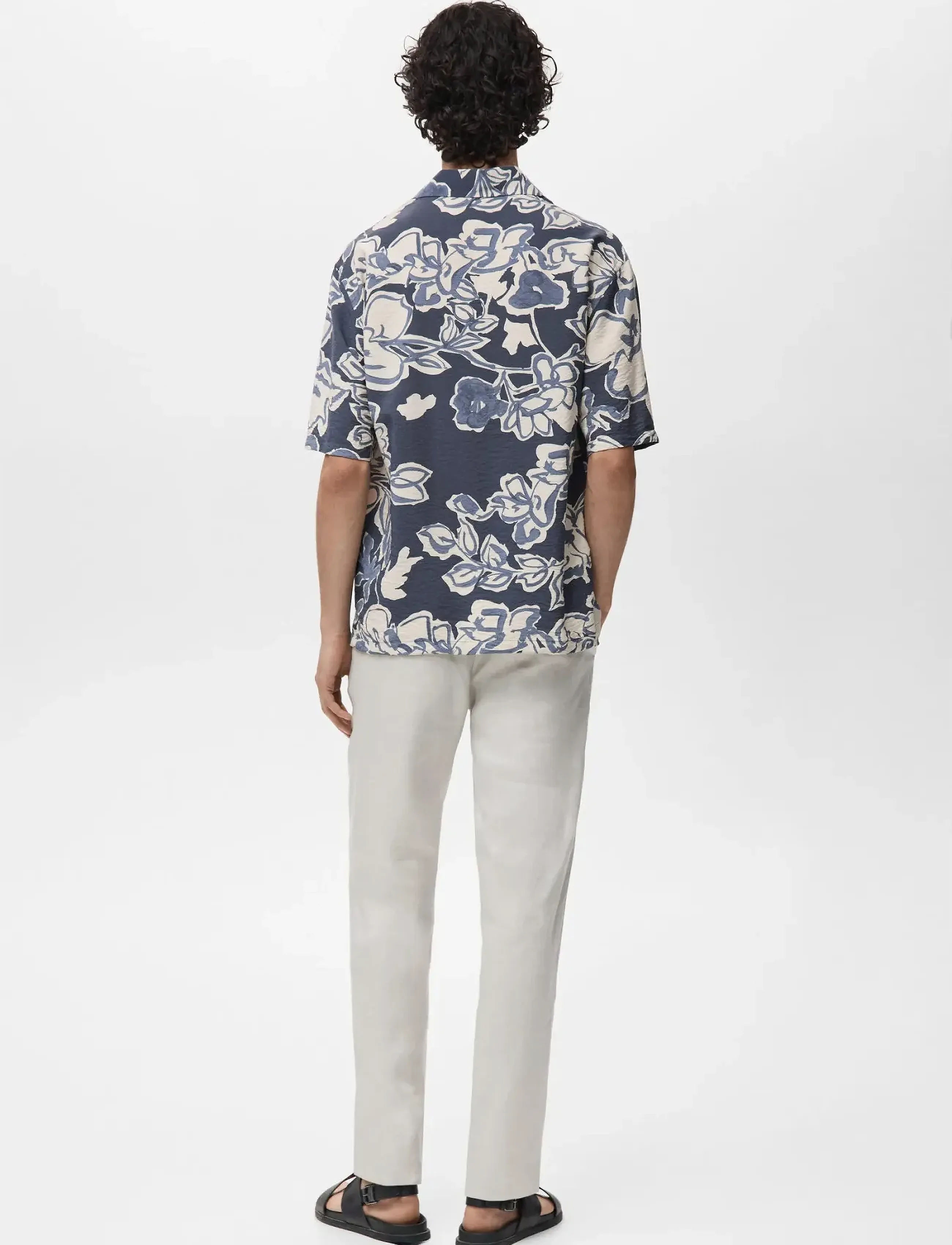 Mango - Creased-effect floral shirt - kortærmede skjorter - navy - 3