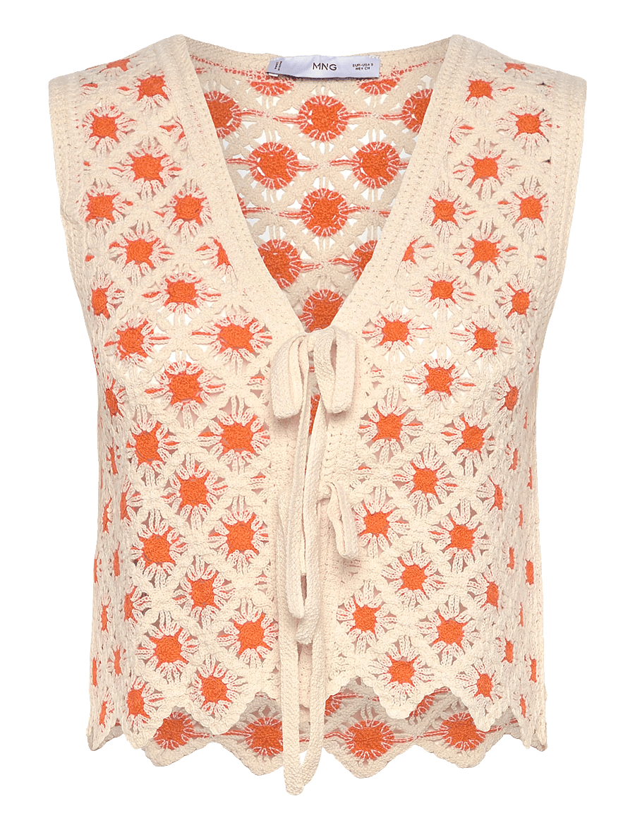 Mango - Crochet top with ties - orange - 1
