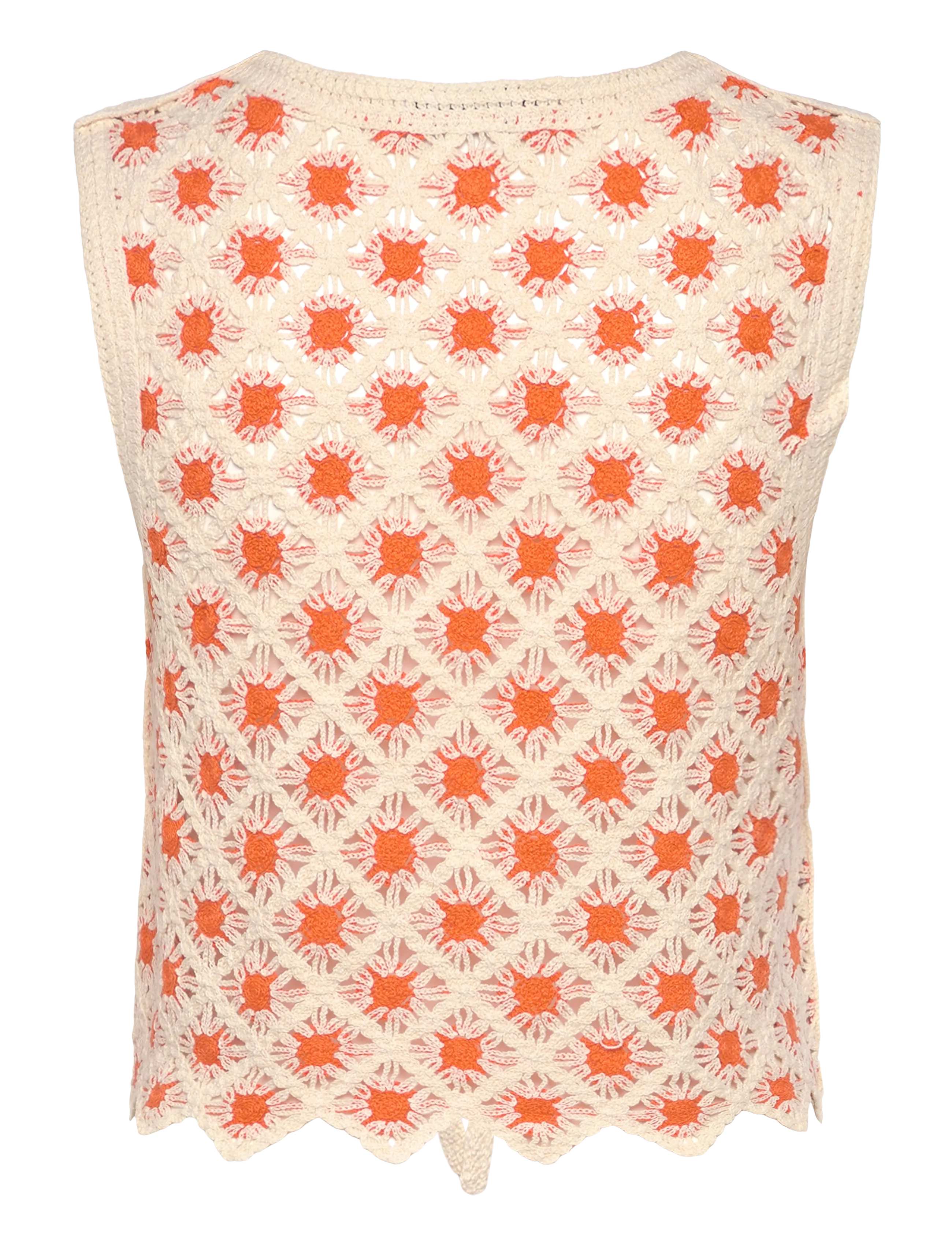Mango - Crochet top with ties - linnen - orange - 2