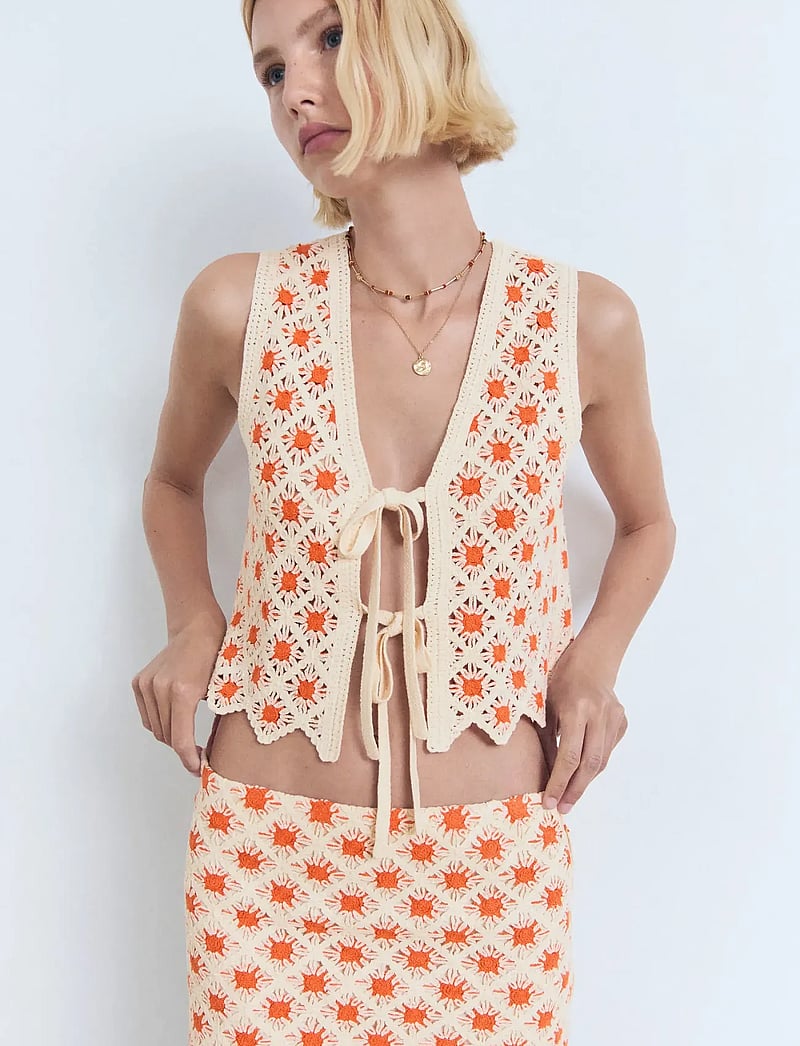 Mango - Crochet top with ties - orange - 0