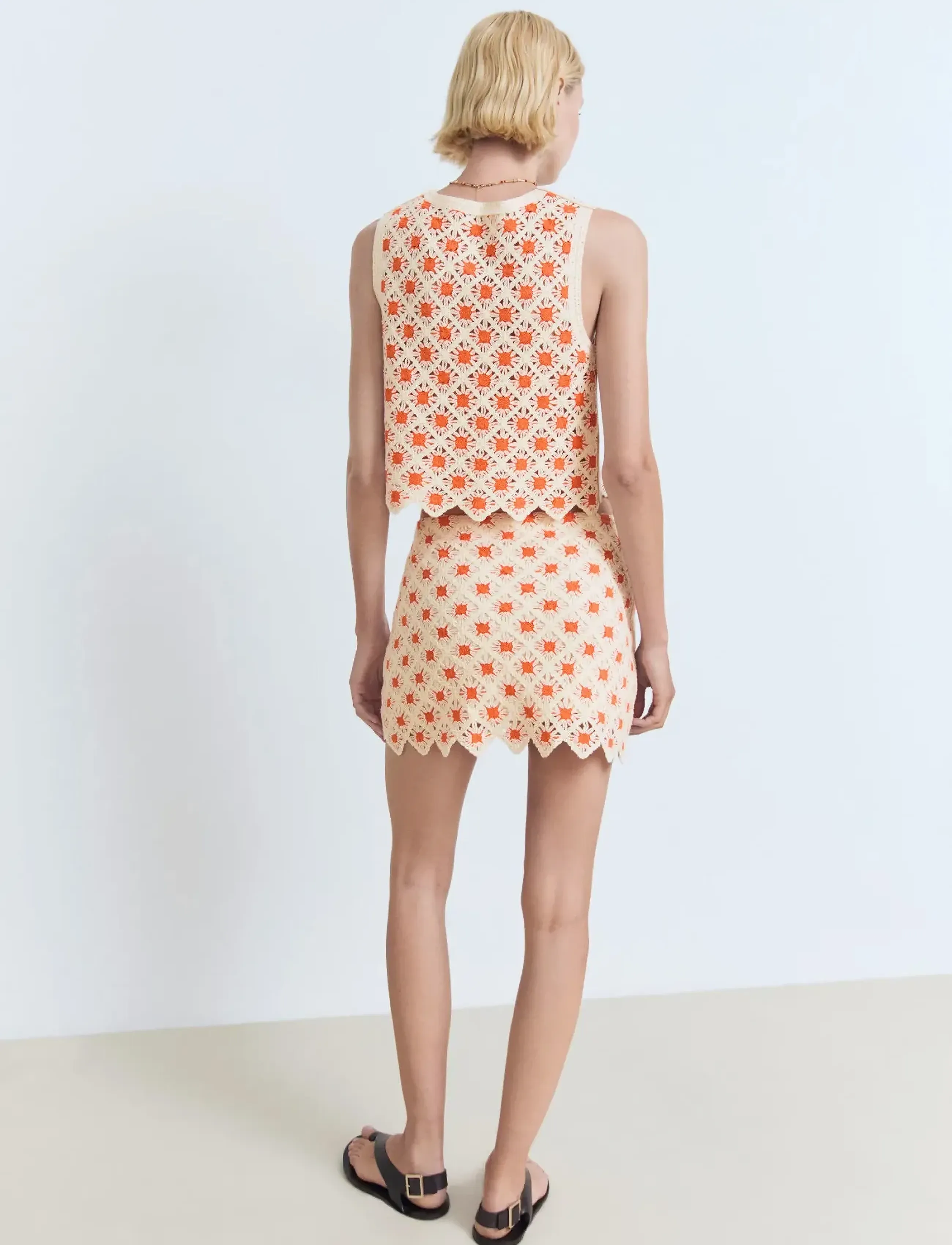 Mango - Crochet top with ties - linnen - orange - 3