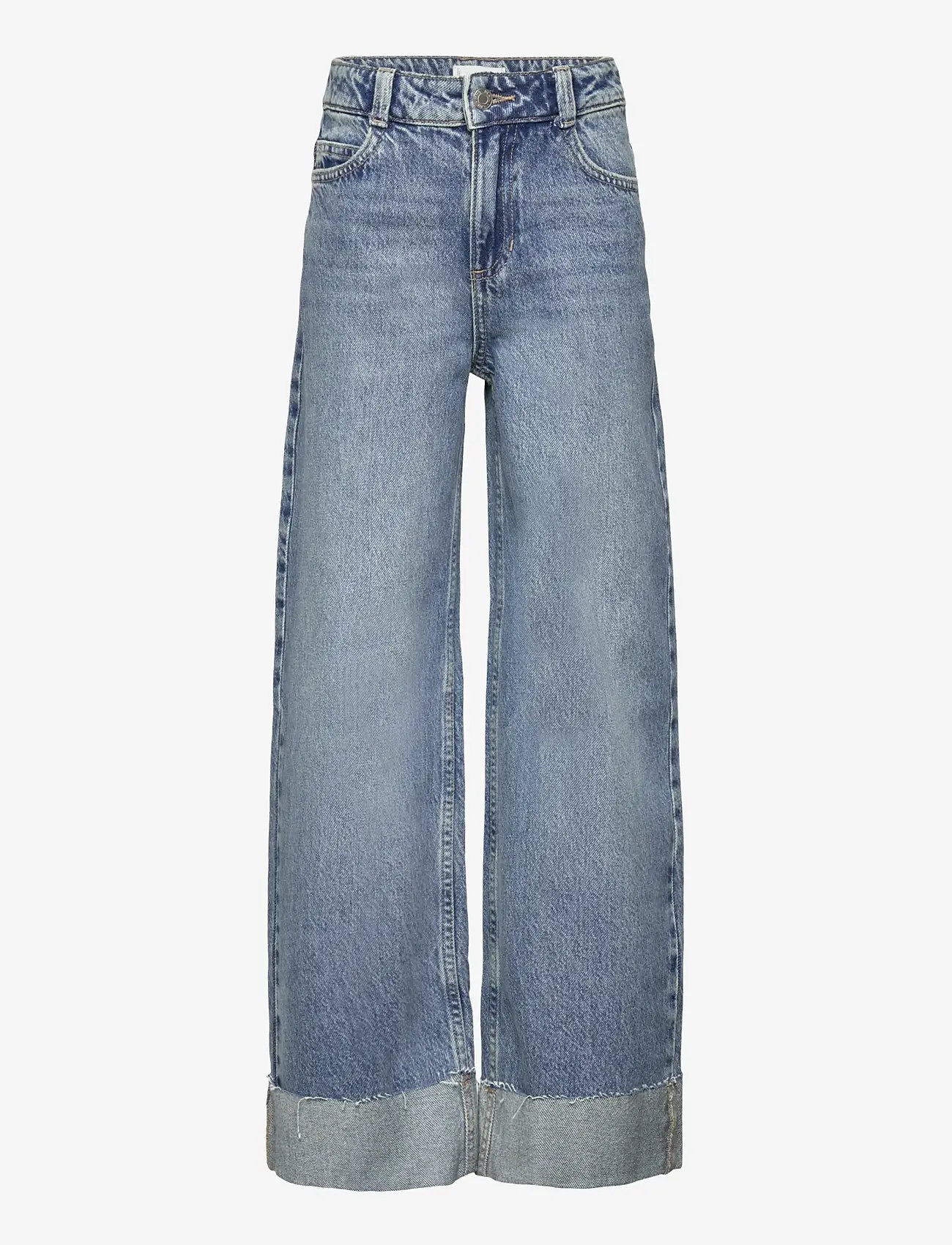 Mango - Wide leg jeans with turned-up hem - brede jeans - open blue - 0