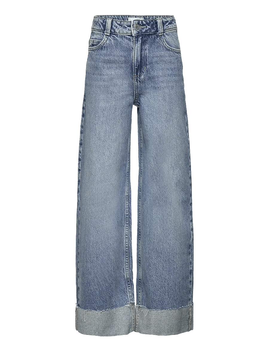 Mango - Wide leg jeans with turned-up hem - brede jeans - open blue - 0