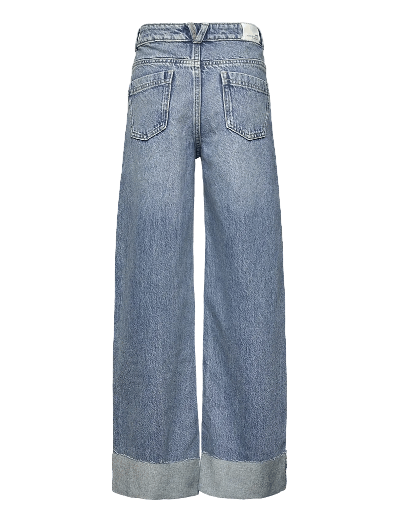 Mango - Wide leg jeans with turned-up hem - open blue - 1
