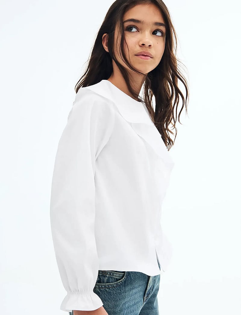 Mango - Shirt with ruffle detail - langärmlige hemden - white - 0