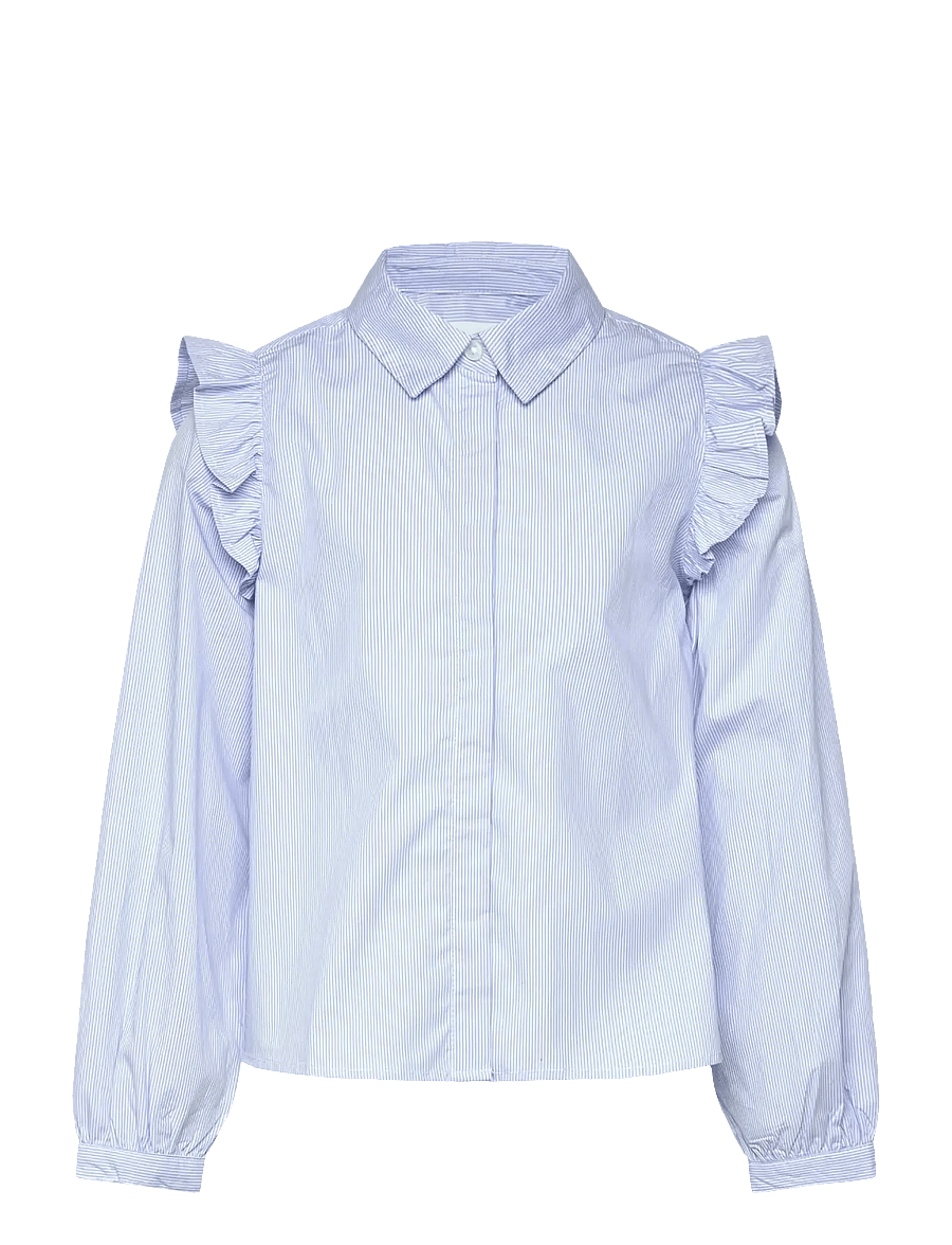Mango - Shirt with ruffle detail - långärmade skjortor - medium blue - 1