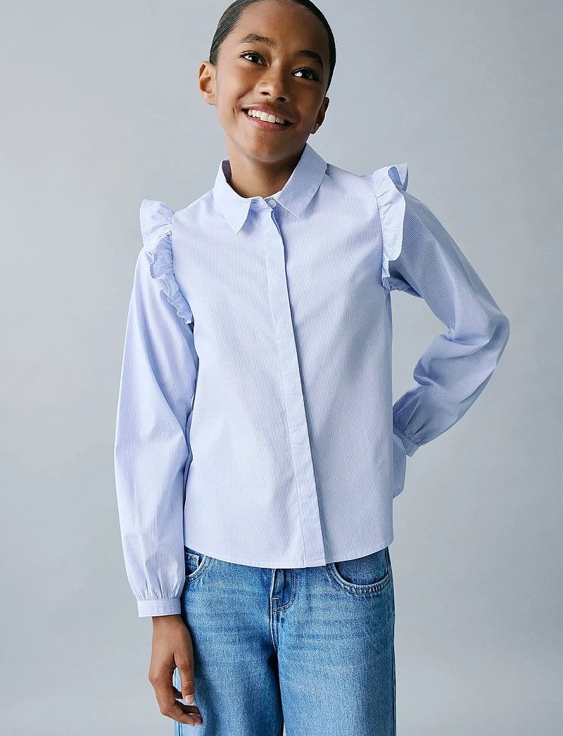 Mango - Shirt with ruffle detail - langærmede skjorter - medium blue - 0