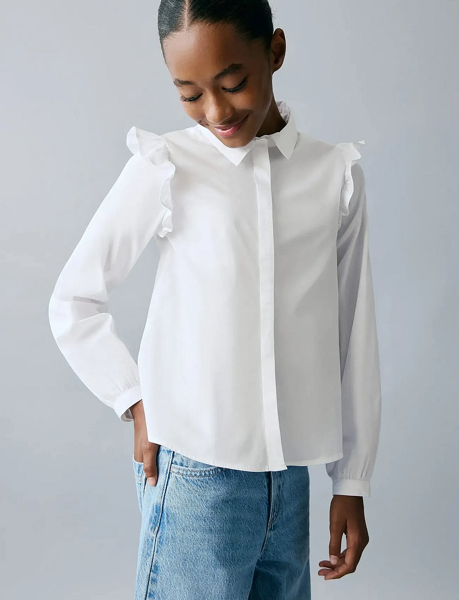 Mango - Shirt with ruffle detail - langærmede skjorter - white - 0