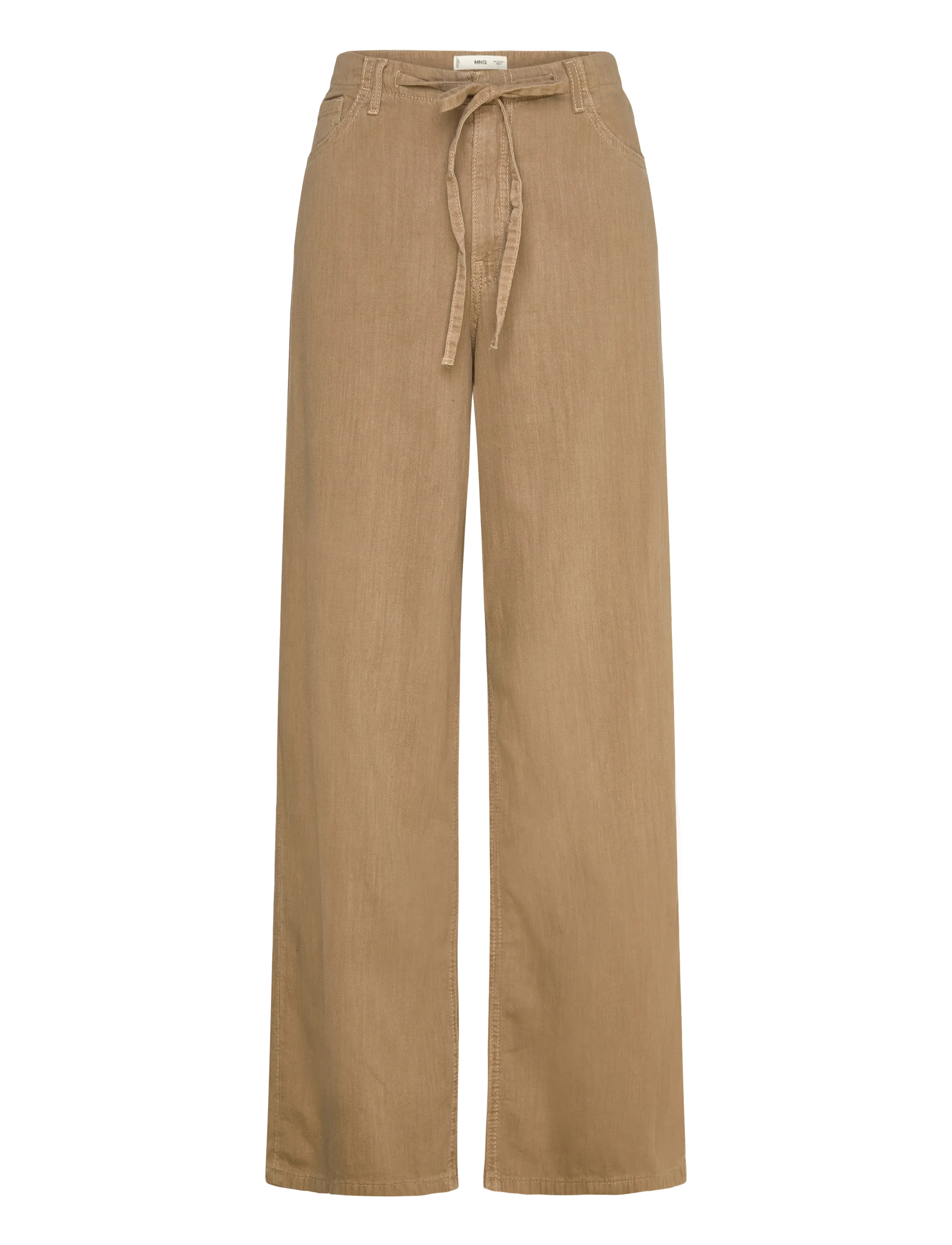 Wide-leg denim trousers with belt - LT PASTEL BROWN