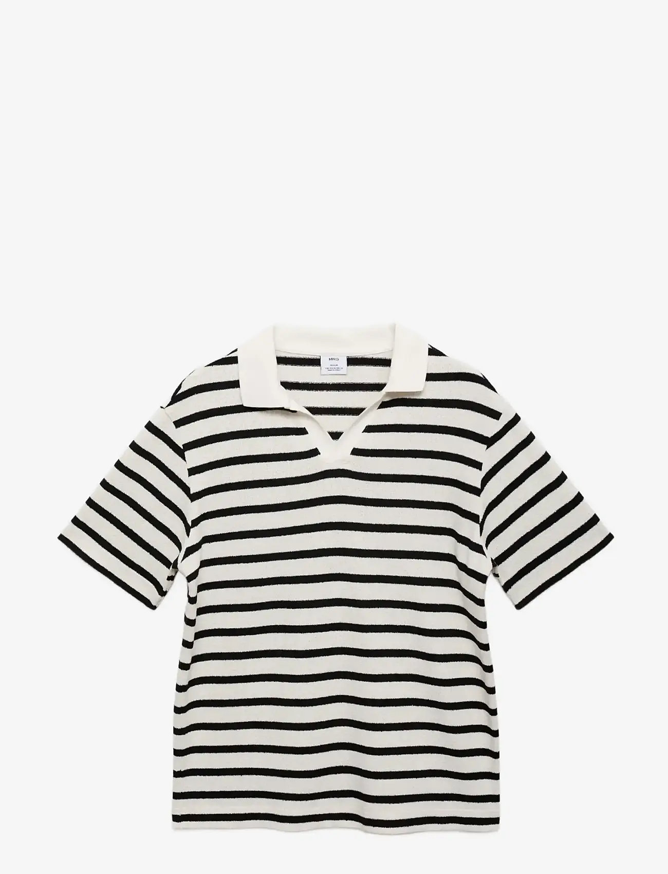 Mango - Striped textured knitted polo shirt - polostrik - natural white - 1