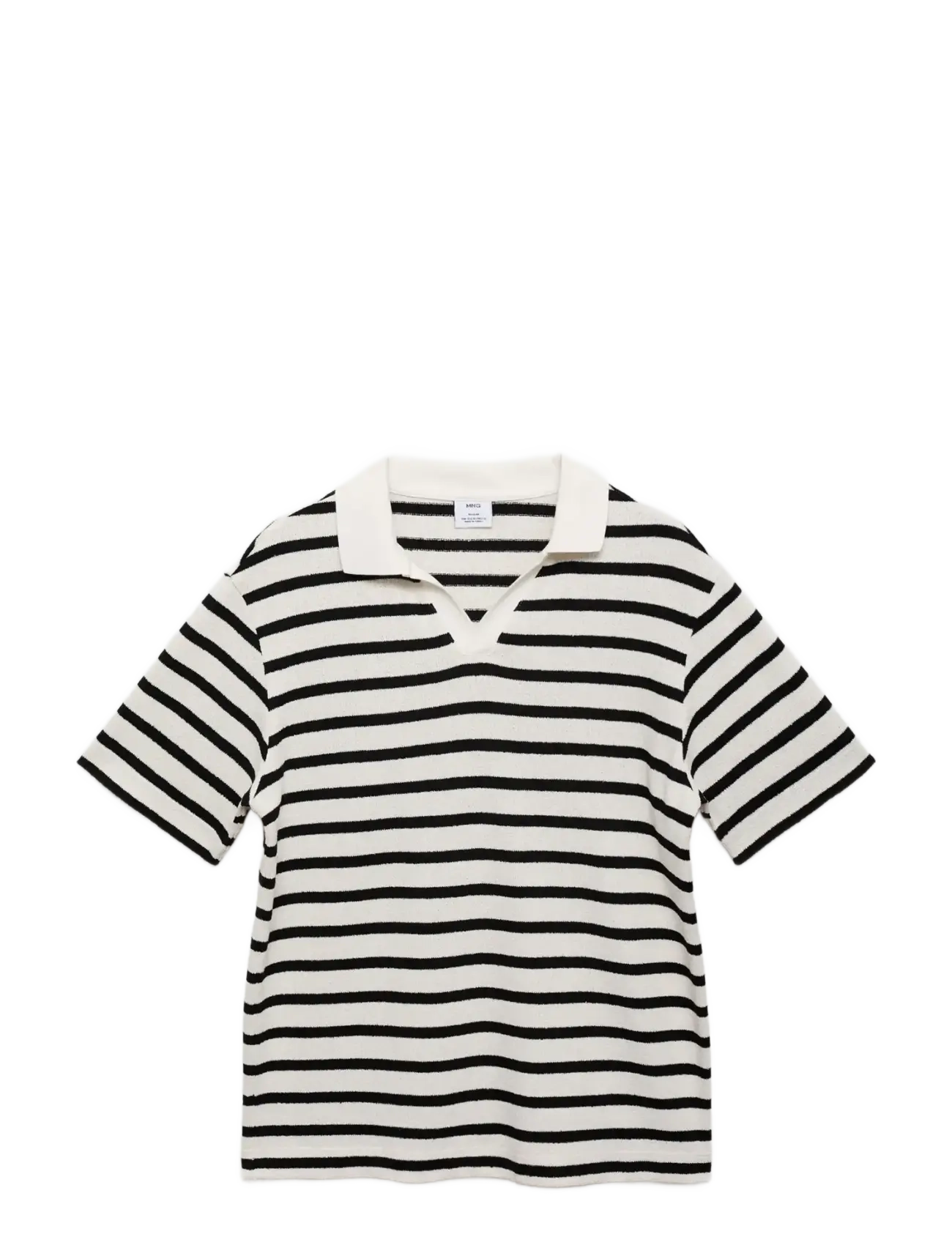Striped textured knitted polo shirt - NATURAL WHITE
