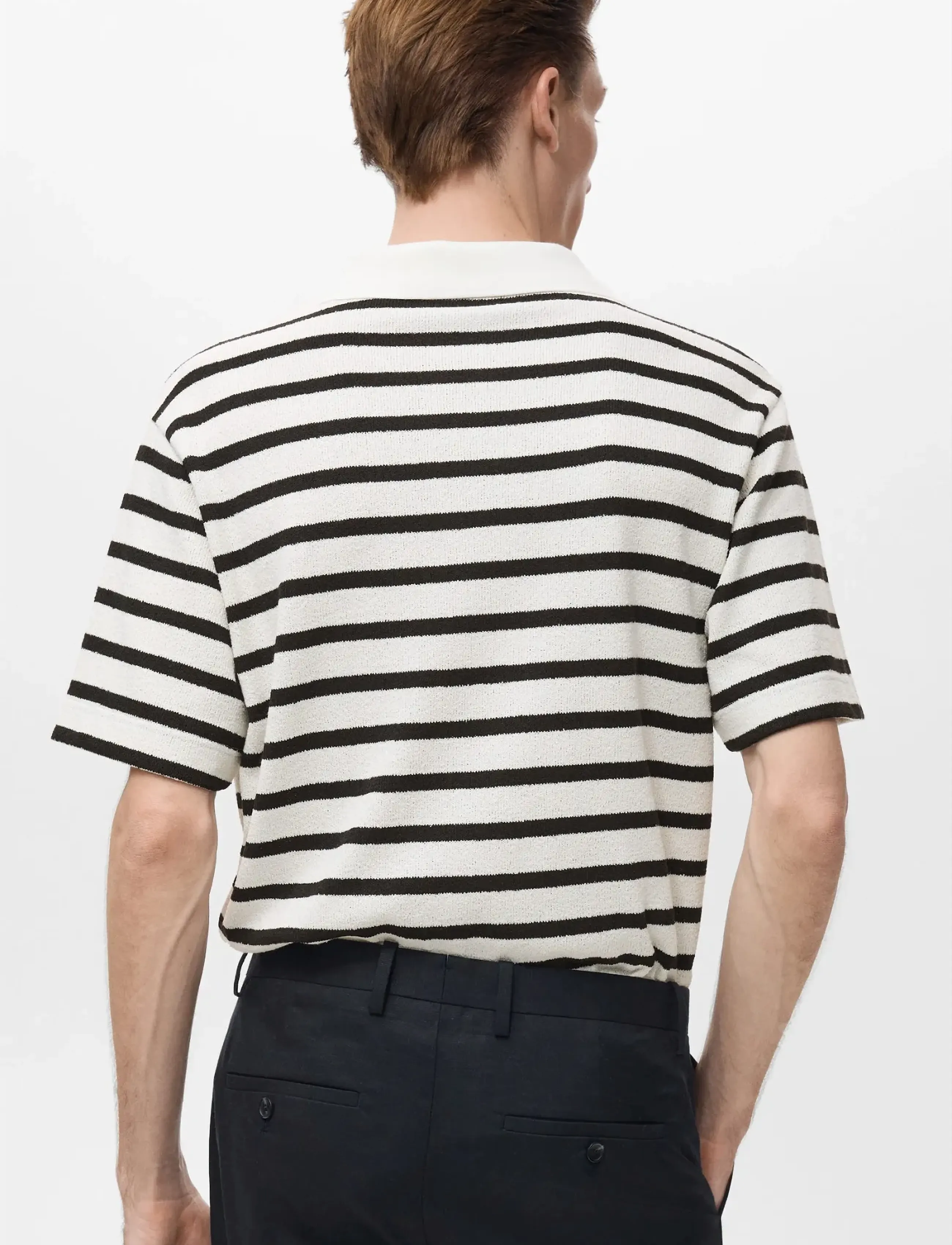 Mango - Striped textured knitted polo shirt - strik - natural white - 2