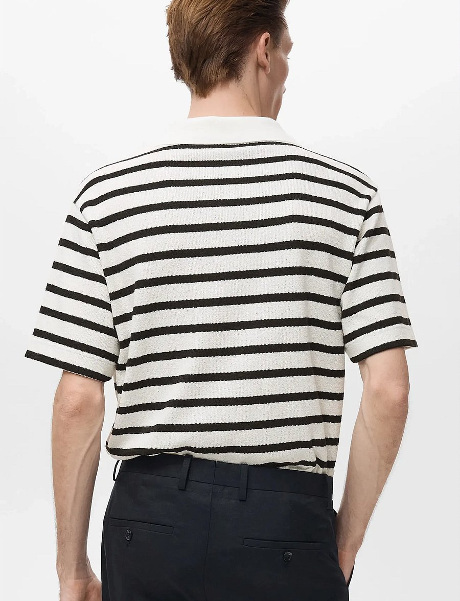 Mango - Striped textured knitted polo shirt - polostrik - natural white - 2