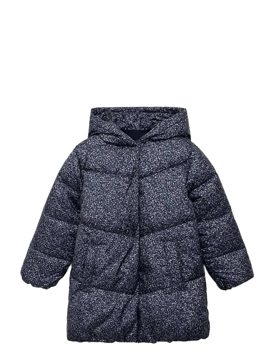 Mango - Floral-print coat - vinterjackor - dark blue - 1