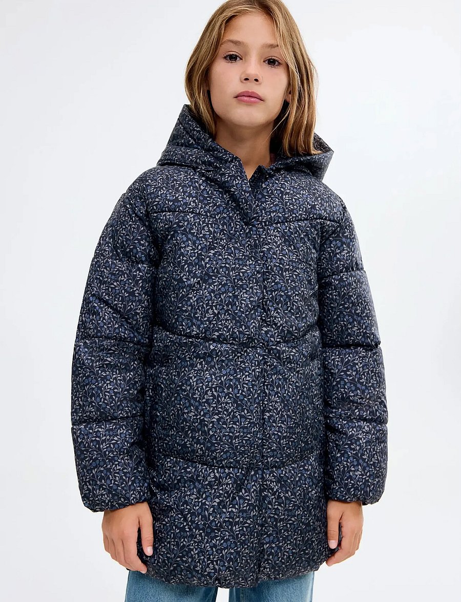 Mango - Floral-print coat - vinterjackor - dark blue - 0