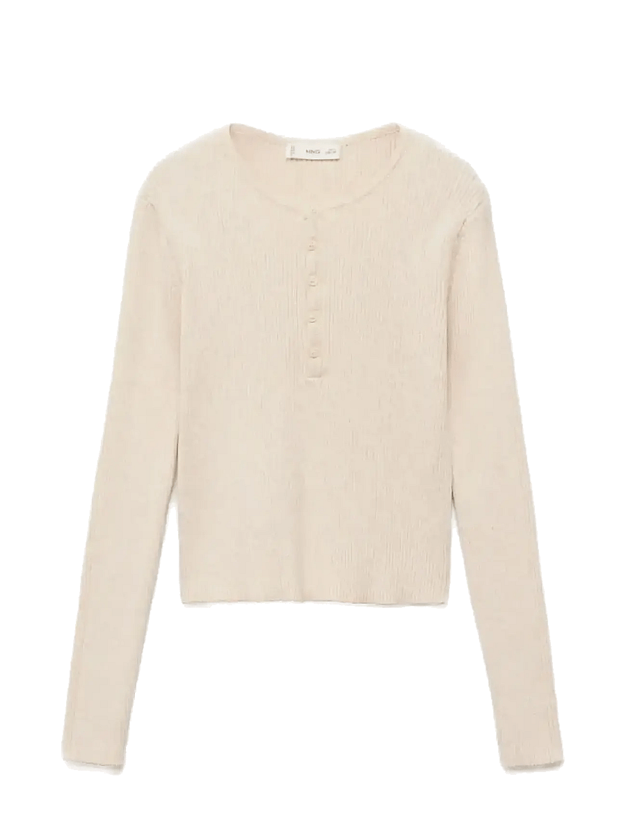 Mango - Ribbed sweater with buttons - trøjer - light beige - 0