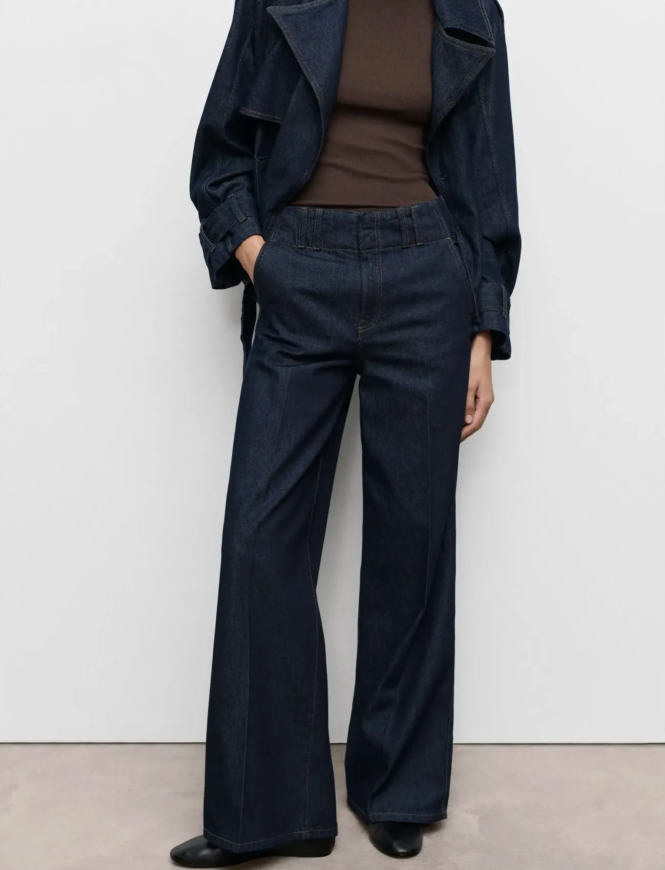 Mango Wide Leg Denim Trousers With Belt Loops, XS, Jeans, Marineblau - Wide, Frauen