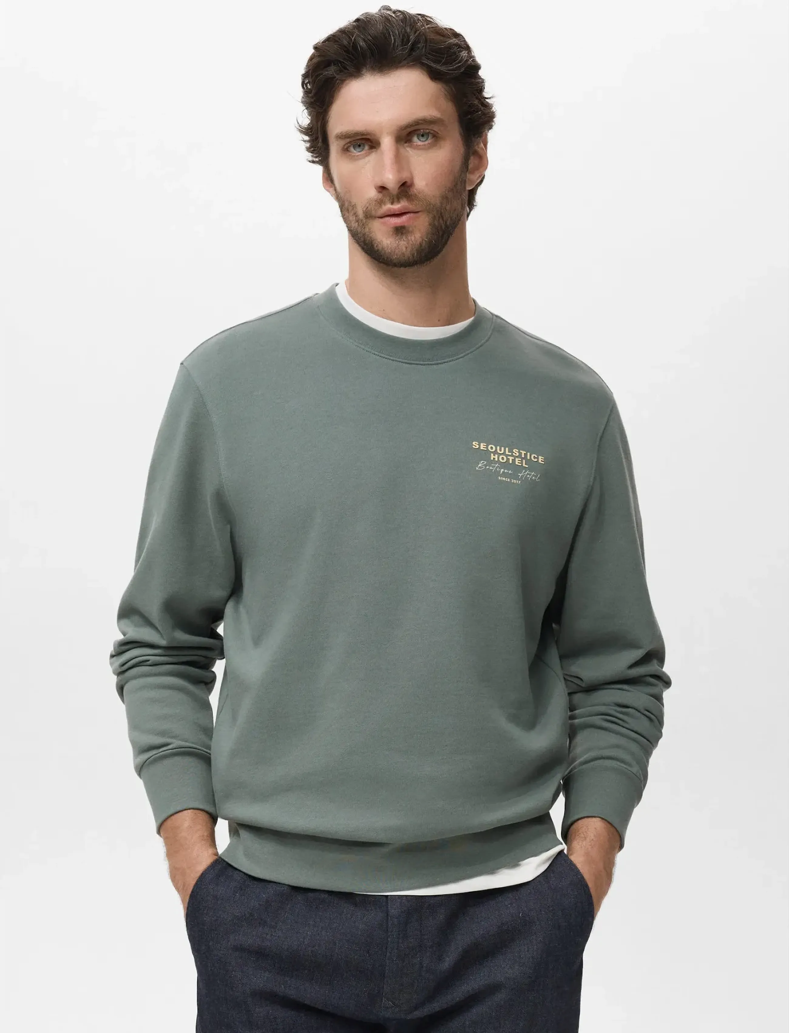 Mango Printed Cotton Sweatshirt, Trykt Sweatshirt, Grøn, Str: XS