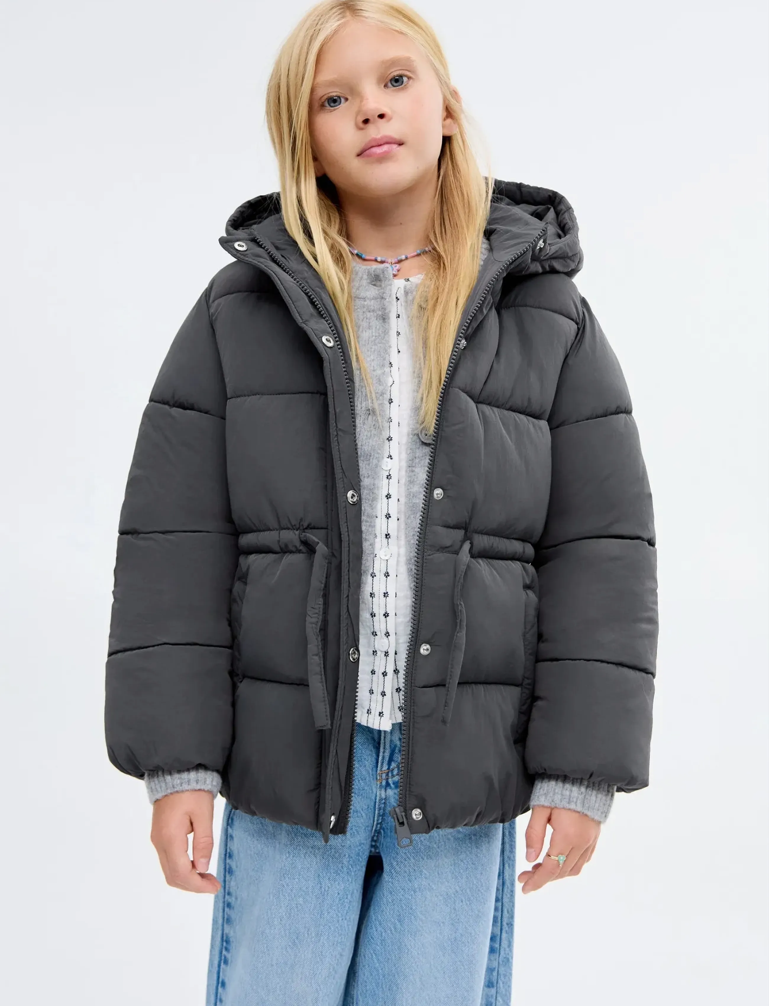 Mango Hooded anorak with drawstring - Mango - CHARCOAL / grey