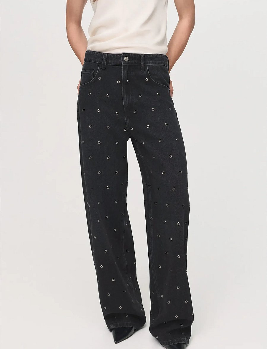 Mango - Barrel jeans with eyelets - open grey - 0