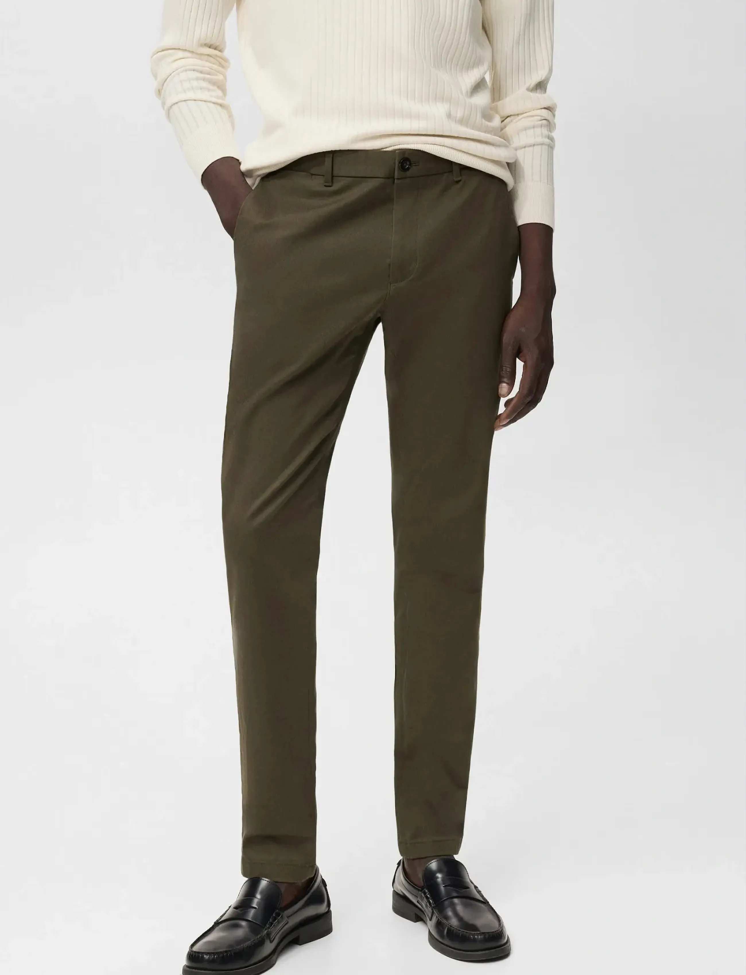 Mango Barna Slim-Fit Twill Chino Trousers, Mænd, Slim Fit Chinos, Kakigrøn, Str: 40